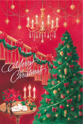 クリスマスポストカード 赤い部屋にシャンデリア ロフト