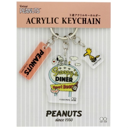 3連アクリルキーホルダー スヌーピー アメリカンテイスト 看板 ロフト