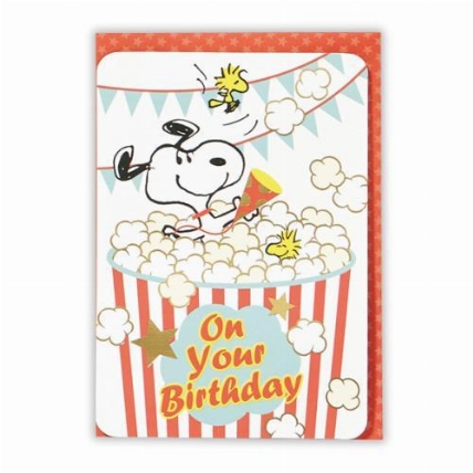 グリーティングカード スヌーピー 誕生お祝い 立体ポップコーン ロフト
