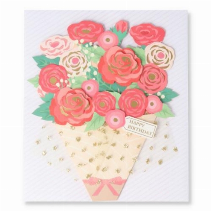 グリーティングカード フラワーブーケ チュールレッド ロフト