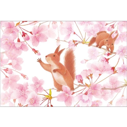 春柄 小動物と桜ポストカード エゾリス ロフト